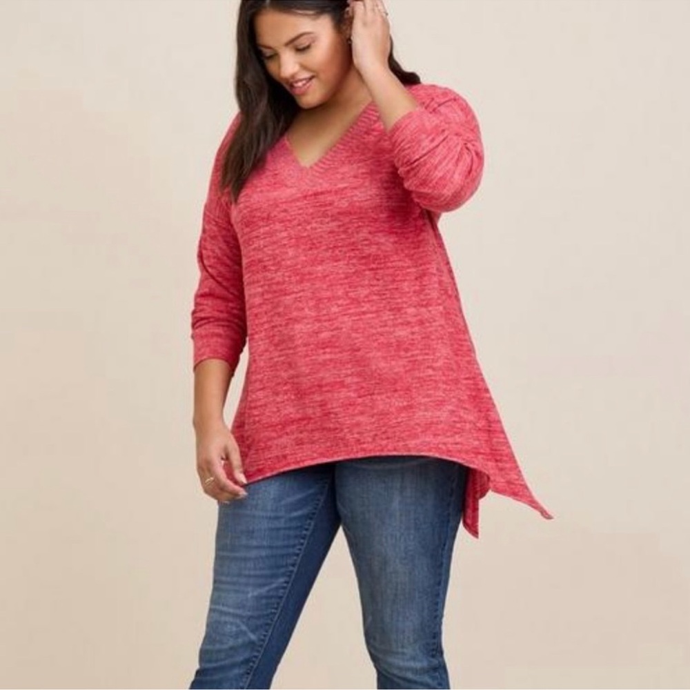 Torrid‎ Super Soft Plush Red V-Neck Drop Shoulder Sharkbite Hem Top 3X Torrid 3